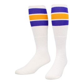 TCK Retro 3 Stripe Tube Socks (Purple/Gold, Small)