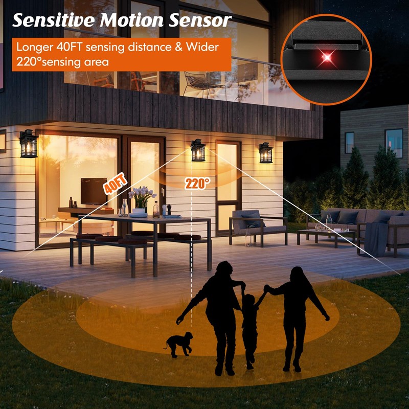 Motion Sensor Outdoor Wall Light Black, Dusk to Dawn Outside