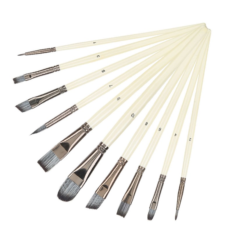10pcs Nylon Hair Gouache Artist Paint Brush Portable Oil Painting