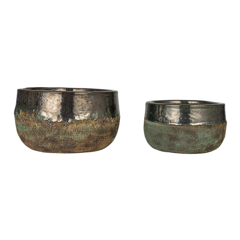 Creative Co-Op Textured Terra-Cotta Planters, Set of 2, Blue and