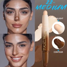 MAEPEOR Contour Highlighter Stick 2 in 1 Smooth Natural Glow Cream Bronzer and Highlighter Stick Long Lasting Non-greasy and Non-drying Brightening Pen (02 Medium)