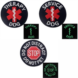 TailWag Planet Glow in Drak Service Dog Therapy Dog ESA Patch Embroidered Vest/Harnesses Badge Fastener Hook & Loop Emblem, 3pcs