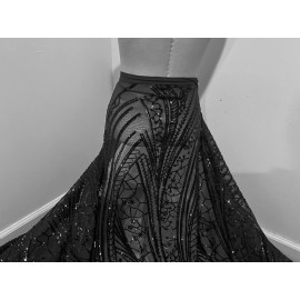 wowfabric4less123 Black 4way stretch sequins Embroidery Mesh Lace fabric 50” Width 1  Yard