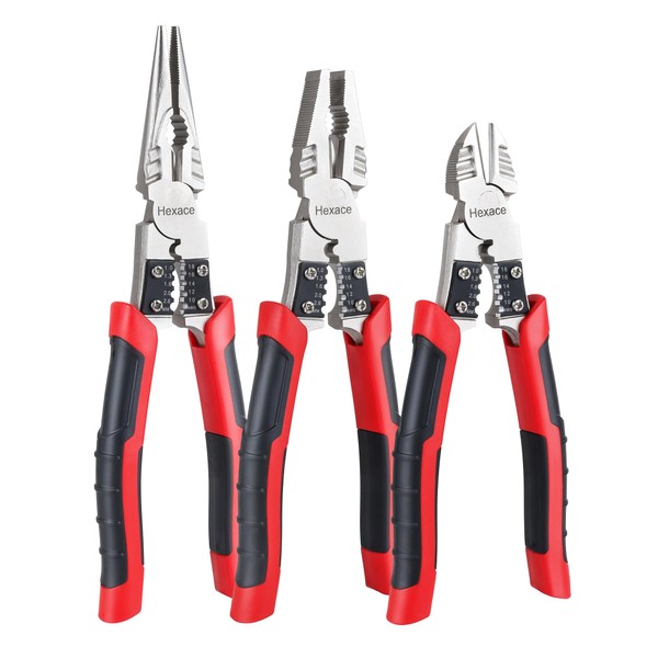 Hexace 3 Pcs Plier Set, Multi-Purpose Plier Set, Includes 8.5