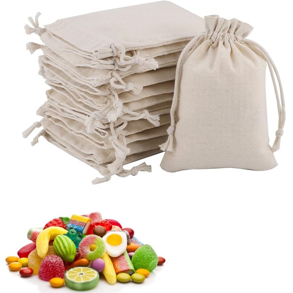 12Pcs Small Drawstring Bag Burlap Bags Burlap Gift Bags Cotton Drawstring Bag Biodegradable Reusable Fabric Bags Small Canvas Drawstring Bags Cotton for Candy DIY Craft Party and Festivals