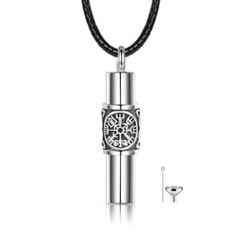Viking Urn Necklace for Ashes Sterling Silver Viking Runes Celtic Knot Pendant Memorial Gifts Keepsake Cremation Jewelry for Men, Sterling silver