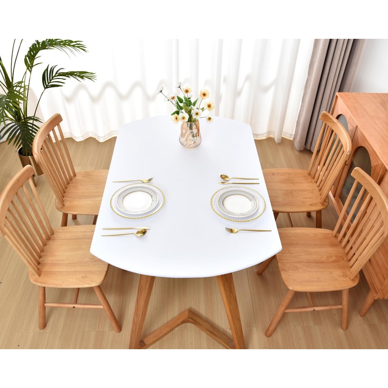 Amonsa Oval White Fitted Tablecloth with Elastic 48x72 inch for