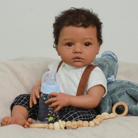 WOOROY Realistic Reborn Baby Dolls Black - 20 Inch Real Life Baby Dolls African American Real Baby Boy, Lifelike Real Looking Baby Doll Poseable, Gift Set with Accessories for Aged 3+