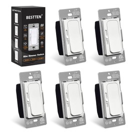 BESTTEN 5 Pack Super Slim Quiet Dimmer Light Switch, Smooth Slide Dimmer Switch, Single Pole or 3 Way Dimmable Light Switch, for LED, CFL, Incandescent, Halogen, ETL Listed, White