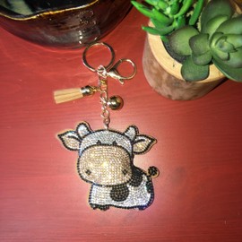 Popfizzy Bling Cow Keychain for Women and Girls, Rhinestone Cow Purse Charm, Rhinestone Cow Gifts, Cool Cow Accessories