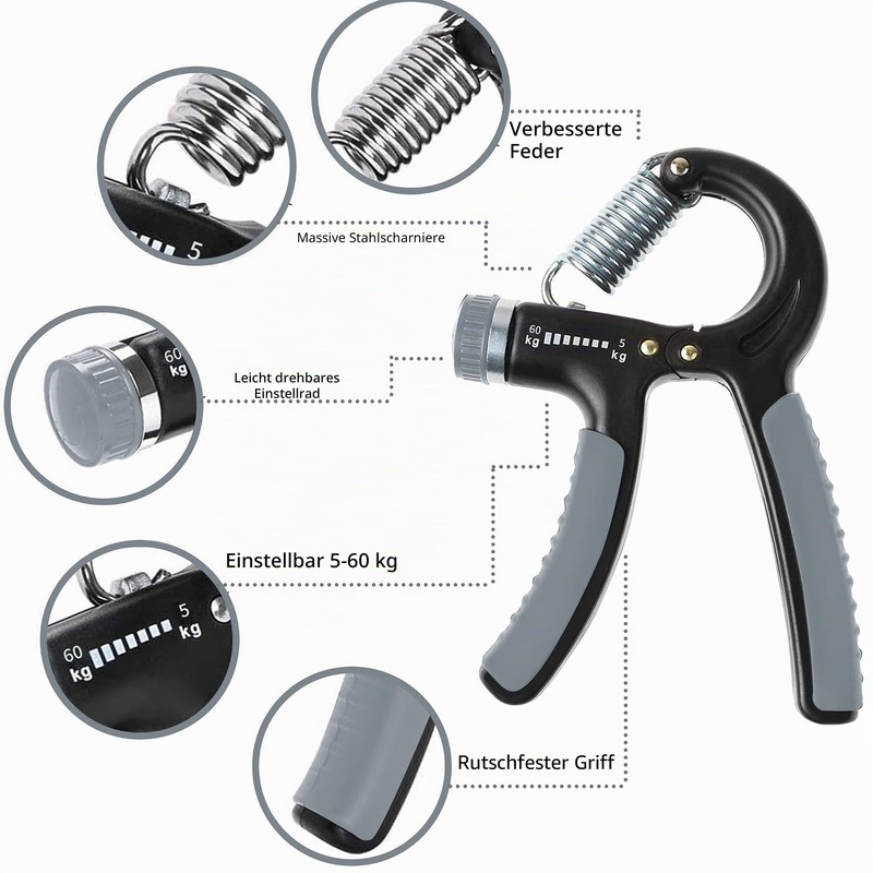 HCT STYLE Hand Exerciser Adjustable 5-60kg - Grip Trainer/Hand Gripper