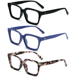 REAVEE 3 Pack Oprah Style Oversized Reading Glasses for Women Men Blue Light Blocking, Ladies Stylish RetroSquare Large Computer Readers (Black Blue Grey Leopard 2.25x)
