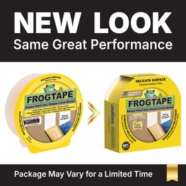 FrogTape Delicate Surface Painters Tape with PAINTBLOCK, 2 Inch Wide (1.88 In. x 60 Yds), Low Adhesion, Ideal for Freshly Painted Walls, Trim & Surfaces, Yellow, 1 Roll (280222)