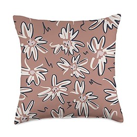 Flowers Pattern in Black & Beige on Brown AEY772 Throw Pillow