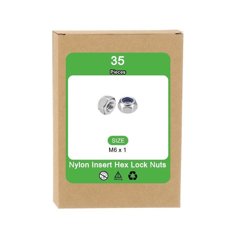 sourcing map 35Pcs M6 x 1 Nylon Insert Hex Lock