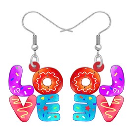 Valentine's Day Acrylic Dangle Pink Heart Love Earrings Fun Gift For Girls Women Novelty Charms Jewelry (Red)