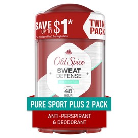 Old Spice Sweat Defense Anti-Perspirant Deodorant for Men, Triple Protection, Sweat & Odor Protection, Soft Solid, Pure Sport Plus Scent, 2.6 oz (Pack of 2)