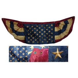 MWS 1.5x5 USA American Tea Stain Embroidered Nylon 2ply Flag 1.5' x 5' Bunting Fan