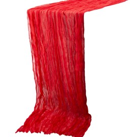 Time to Sparkle 5PCS Cheesecloth Table Runner 90X400CM Vintage Gauze Romantic Table Runner for Wedding Bridal Shower Birthday Party Table Decor Red