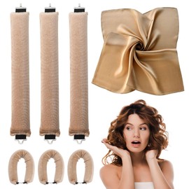 3Pcs Overnight No Heat Hair Curls,with Square Head Scarf for Women,Jumbo Flexi Rods for Long Hair,Heatless Curling Set for Hair Wrapping and Sleeping at Night (Head Scarf,Champagne)