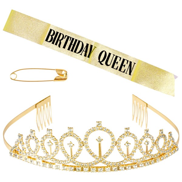 Thyonta Birthday Crown Tiara and Sash Set Stamped Party Ceremony