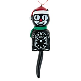 Kit-Cat Klock® Kit Cat Clock Santa Decorative Christmas Ornament, Black (5-Inches Tall) - Classic Kit-Cat Klock with Green Scarf & Red Hat - Perfect Addition to Christmas Trees & Holiday Decorations