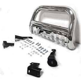 MOTORHOT Front Bumper Bull Bar Grille Guard Replacement for 2000-2006 Toyota Tundra and 2001-2005 Sequoia Stainless Chrome Bull Bar 2.5" Push Front Bumper Grill Grille Guard with Skid Plate
