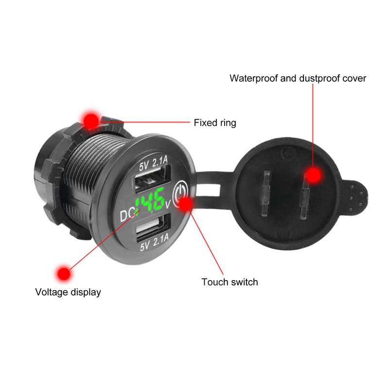 Dual USB Car Charger Lighter Socket Car Modification with Voltmeter