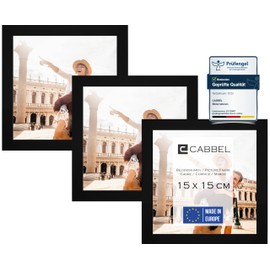 CABBEL Triple Pack (Set of 3) Picture Frames 15 x 15 cm, MDF Wood Frame in Black, with Shatterproof Plexiglass, Modern