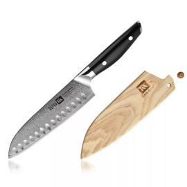 Klaus Meyer Luxor Damascus Steel 7 inch Japanese Chef Knife with Wood Sheath