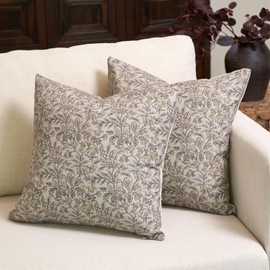Amor Virisso Floral Throw Pillow Covers 18x18 Set of 2 Vintage Block Print Pillow Covers Decorative Pillow Covers Couch Pillows for Living Room Farmhouse Accent Sofa Pillows, Yellow/Sand