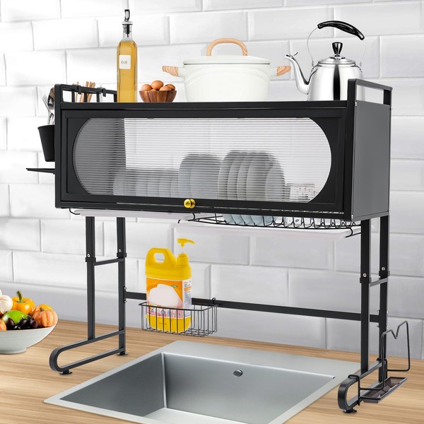 LINISHOP Sink Dish Drying Rack Large Dish Rack Free Standing