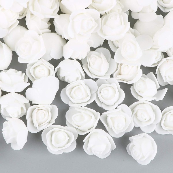 200 x Artificial Foam Rose Flower Heads for Home Wedding Party Decoration (White-2.5 cm)