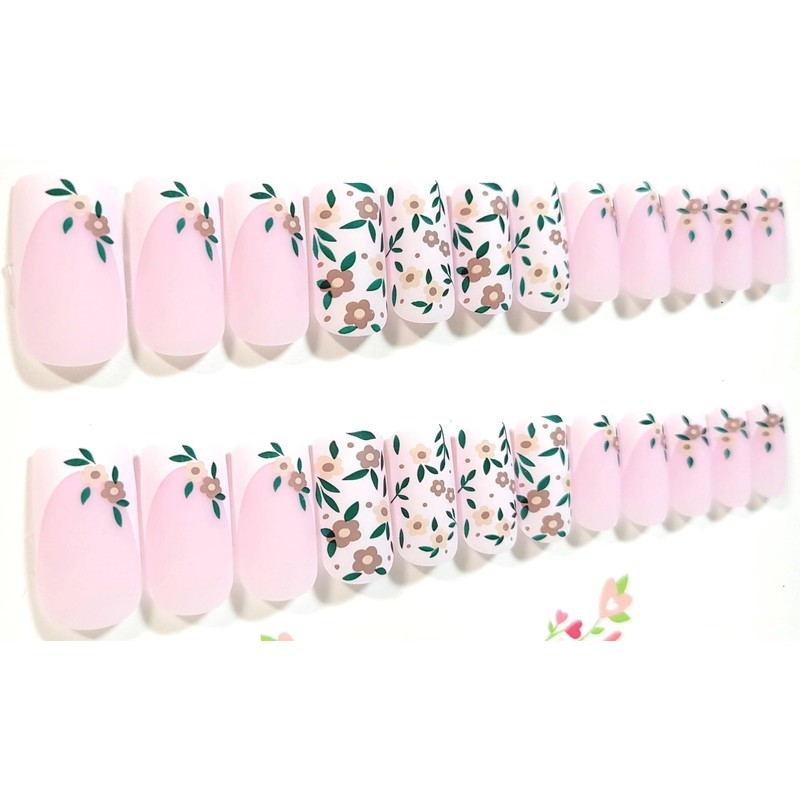 Pink Floral Matte Square Press-On Nails - 24 Pieces -