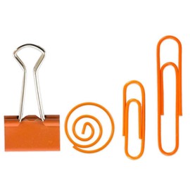 JAM PAPER Office Clip Assortment - Orange - (1) Binder Clips (1) Round Paper Cloops and (2) Paper Clips (Regular & Jumbo) - 4/Pack