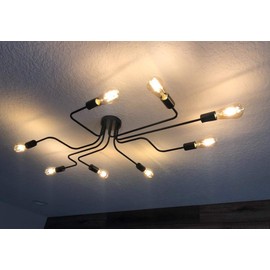 LynPon Industrial Ceiling Light Fixture Black Lighting Fixtures Metal Semi Flush Mount Light Farmhouse Chandelier Ceiling Lamp with 8 Lights for Dining Room Kitchen Living Room
