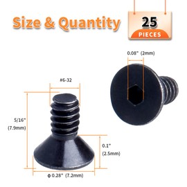 YOUFEN #6-32 X 5/16" Flat Head Socket Cap Screws 10.9 Grade Carbon Steel Hex Socket Countersunk Screw Bolts, Fully Threaded, Black Oxide, 25 Pcs