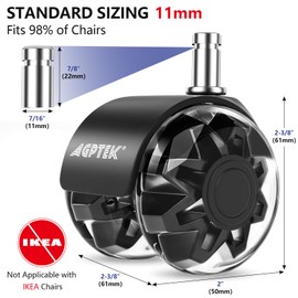 Office Chair Casters Universal Fit 2" Heavy Duty Caster Wheels Dual Wheels Safe Roller Wheel Replacement for Hardwood Floors Mat Carpet Tile, Set of 5