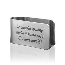 PUVOXHO Be Careful Driving Make It Home Safe Engraved Stainless Steel Car Visor Clip, in Loving Memory Car Accessory, Anniversary Couple Gifts for Husband Wife, Safe Driving Gifts for Parent