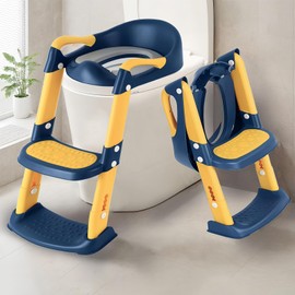 Potty Training Seat, Upgrade Toddler Toilet Seat for Toddler Toilet Seat Kids Boys Girls, 2 in 1 Potty Training 5-Position Adjustment with Suction Cup, Splash Guard Anti-Slip Pad Step Stool