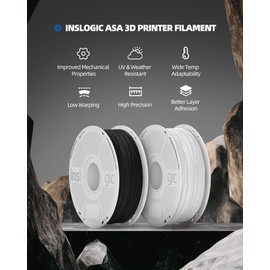 Inslogic ASA Filament 1.75mm, UV & Weather Resistant 3D Printer Filament, High-Strength & Heat-Resistant, Smooth Printing with Low Warping, Ideal for Outdoor Use, 1kg (2.2lbs) Spool, Black