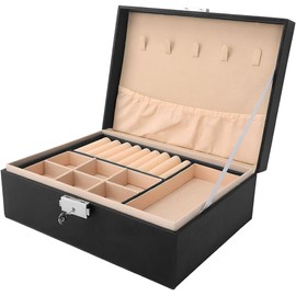 Raganet, Caja de Joyería de 2 Niveles y Múltiples Compartimientos, Alhajero de Cerrado Seguro con Espacio para Aretes, Collares, Anillos, Relojes y Alhajas, Alhajero Practico de 23cmX17cmX9cm (Negro)