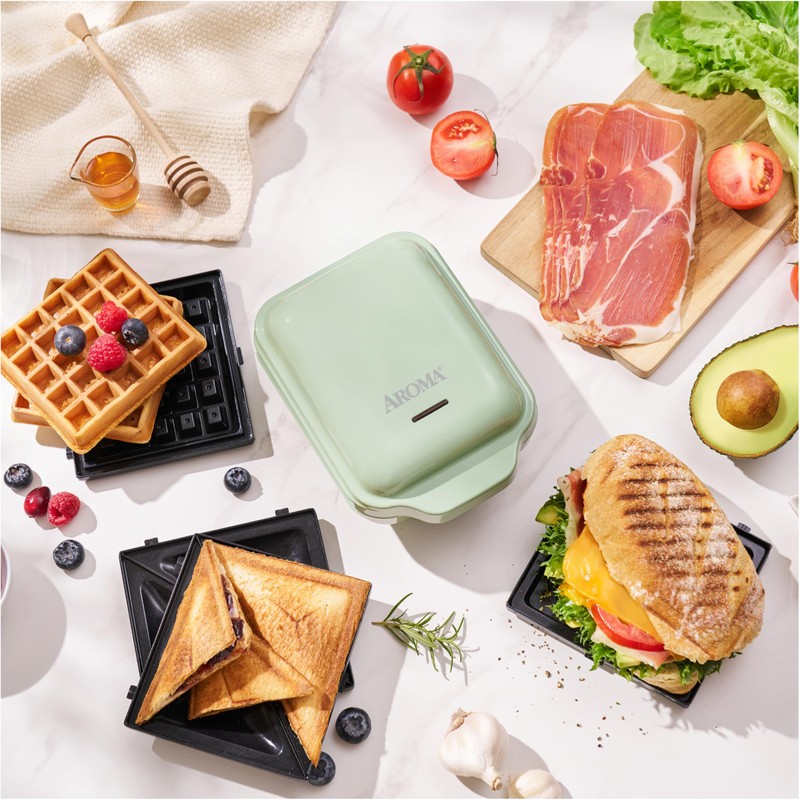 AROMA® 3-in-1 Panini Press, Sandwich Grill, and Waffle Maker with