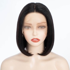 JOEDIR LUX Short Bob Human Hair Wig Lace Frontal Wig for Women Natural Black Transparent Lace Front Wig Pre Plucked with Baby Hair 8 Inches