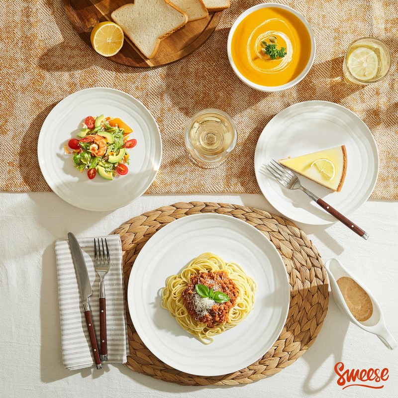 Sweese Porcelain Dinnerware Sets for 6, 18 Pieces Ceramic Plates
