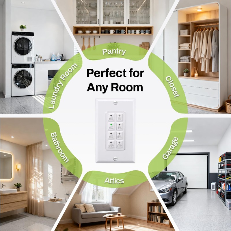 BN-LINK Countdown Digital Wall Timer Switch for Exhaust Fan with