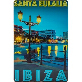 Historical Retro Vintage Tin Sign with Souvenir Travel Motif, Holiday, Adventure, Holiday Decorative Sign, 30 x 20 cm (Santa Eulalia, Spain)