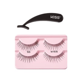 KISS Ever EZ Lashes Double Pack No. 03, Reusable Natural Eyelash Starter Kit, Includes Easy-Angle Applicator and 2 Pairs Human Hair False Eyelashes Black