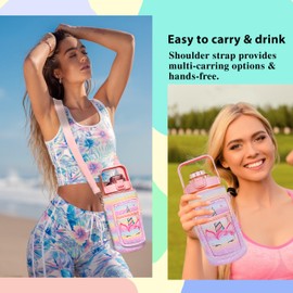 Mindunm 64 oz Water Bottle with Straw Sleeve & Strap Motivational Half Gallon Water Jug with Handle for Gym Women Men Aesthetic Water Bottle with Strap Unicorn