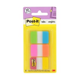 Post-it Tabs Anotador, 1 pulgada de color slido, aguamarina, amarillo, rosa, rojo, verde, naranja, 6 por color, 36 por dispensador (686-ALOPRYT)      